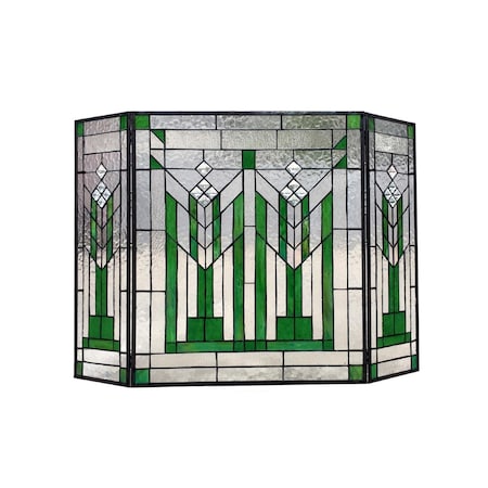 Lightning Benjamin Mission 3Pcs Folding Tiffany-Glass Fireplace Screen 38 in. CH1F980GG38-GFS